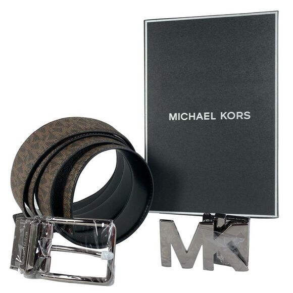 Michael Kors Men's Reversible Signature Brown 4 in 1 Belt Box Set 36T8LBLY7B - Picture 1 of 5